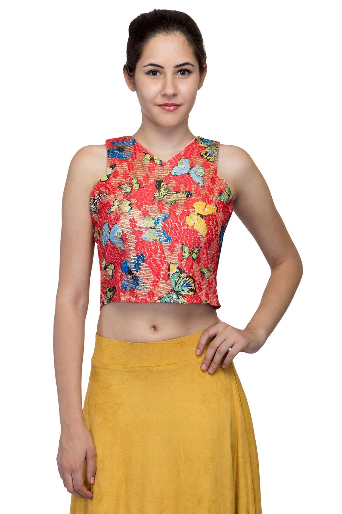 Red with golden shimmer Shimmery Crop Top by RIB for rent online
