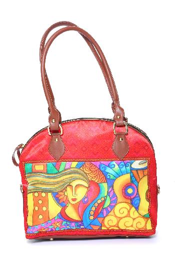 Womens Tote Shopping Hand Bag Jacquard Fabric With Faux Leather - Taajoo