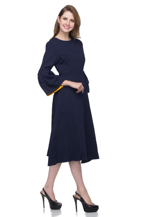 Navy Blue Magic Cuff Dress by RIB for rent online FLYROBE