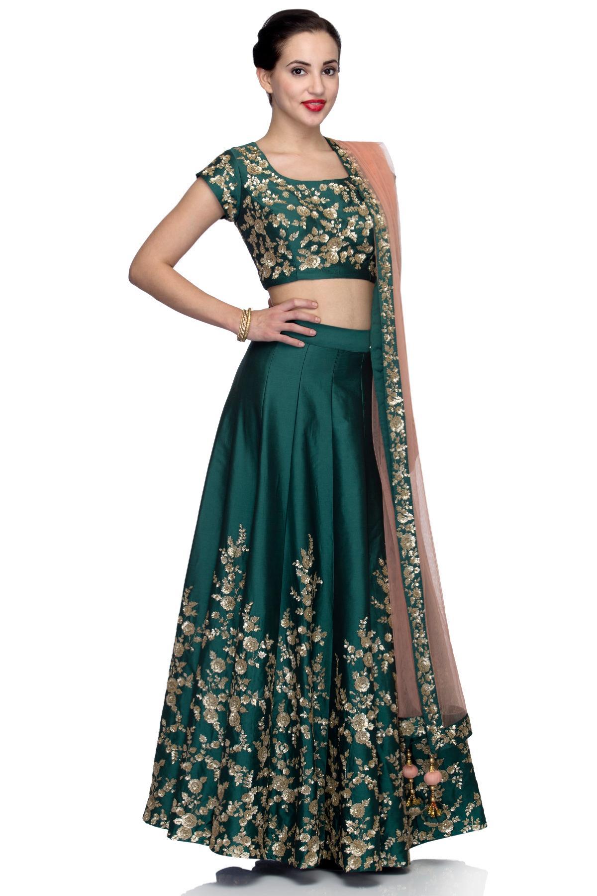 Bottle Green Sequins Lehenga Choli by Trinesha's Closet for rent online |  FLYROBE