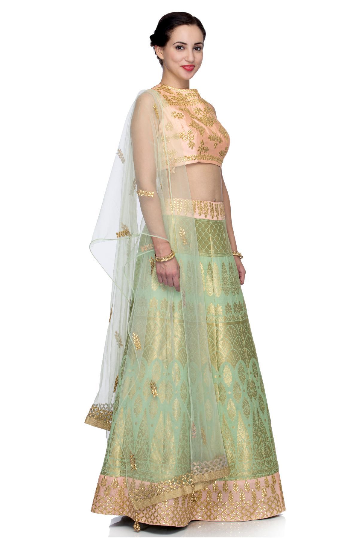 Green and Peach Color Combination Wedding Collection Designer Lehenga Choli  with Dupatta :: ANOKHI FASHION