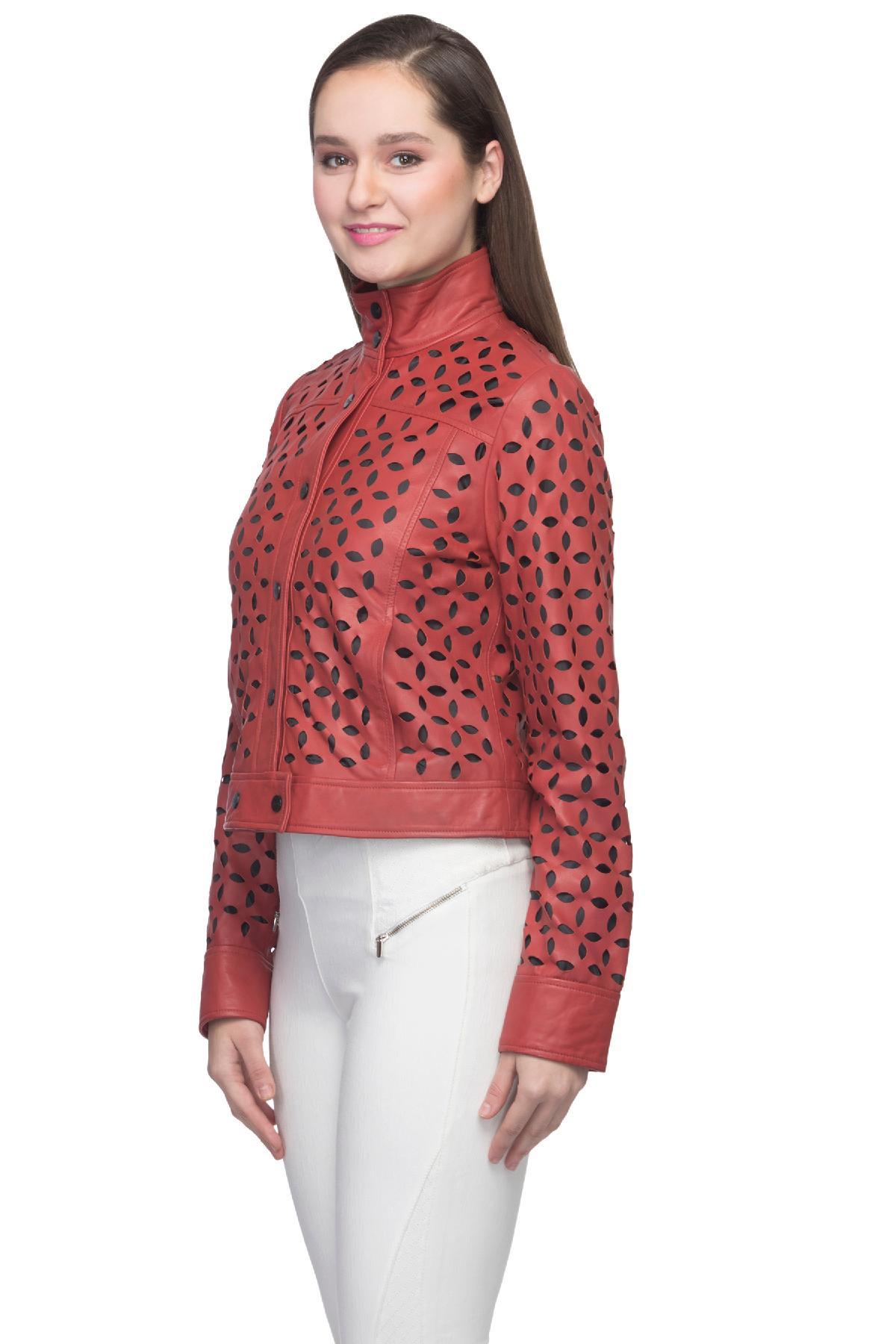 Red Perforation Leather Jacket by RIB for rent online | FLYROBE