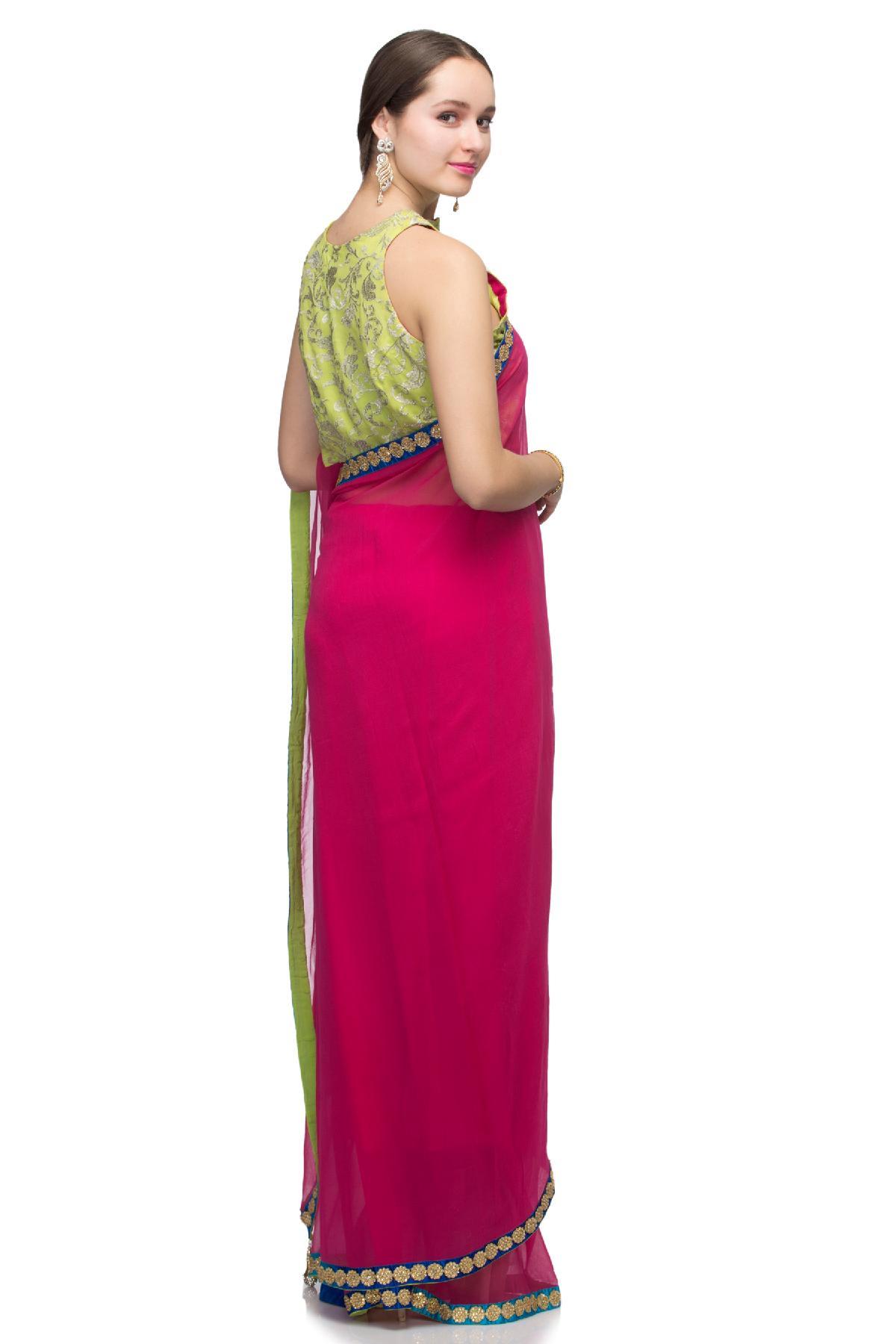 Bright pink color kanjiwaram fabric woven ceremony saree - Monjolika -  4170590