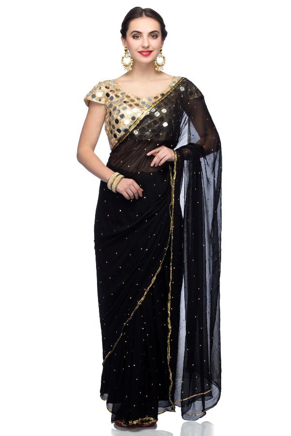 5d Designer 3952 Kesar Black Unstiched Chiffon Saree