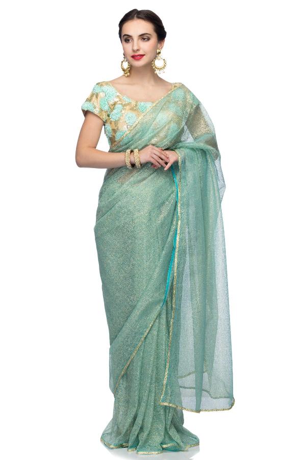 Sky Blue & Golden Sky Blue Saree by Puspanjali Nanda for rent online ...