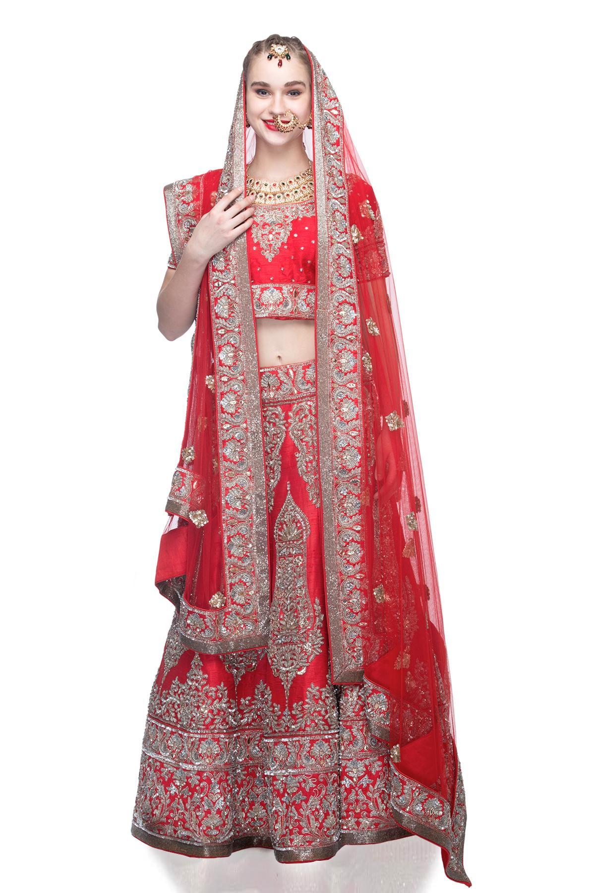 Wedding Lehenga Choli in Red Color Georgette With Sequence Embroidery in  USA, UK, Malaysia, South Africa, Dubai, Singapore