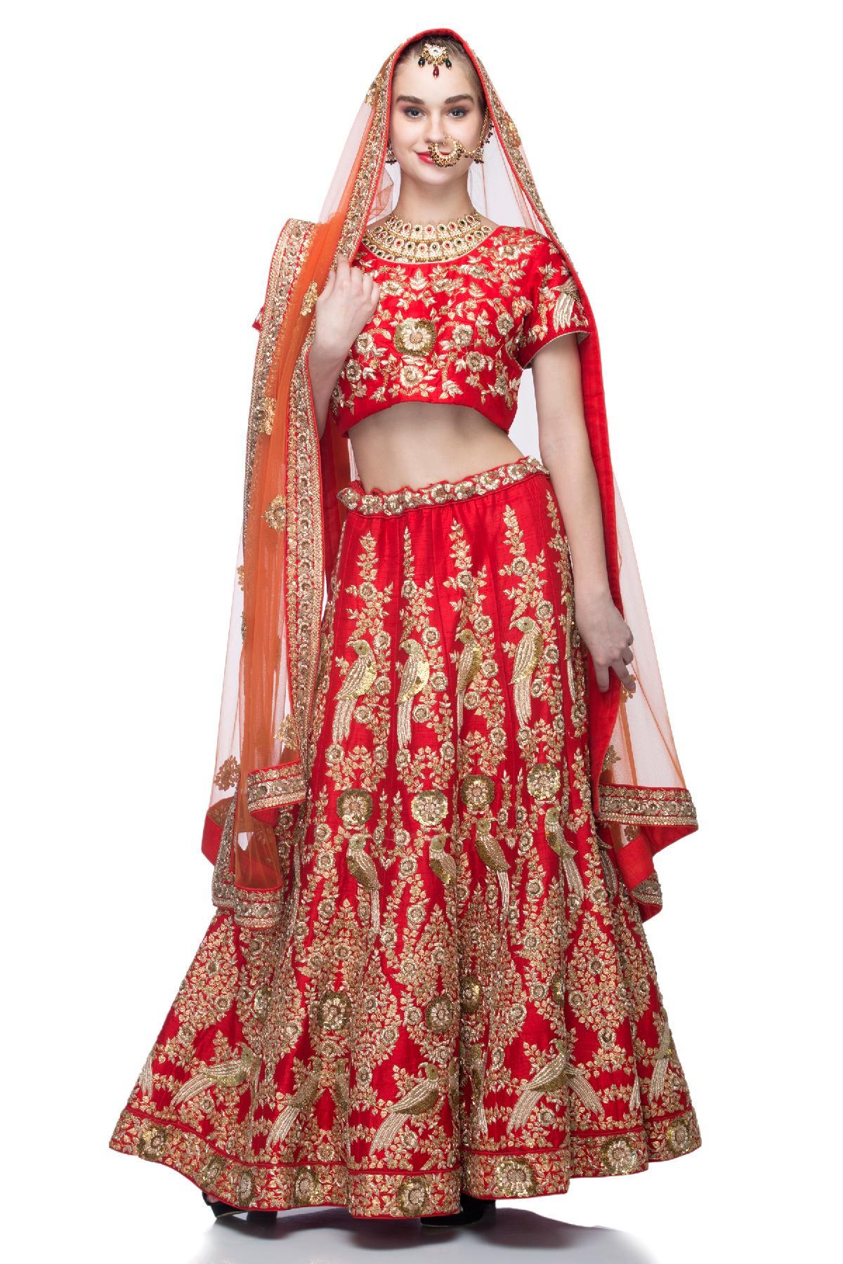 Buy Golden Lehenga Set with Red Blouse by ITRH at Ogaan Online Shopping Site