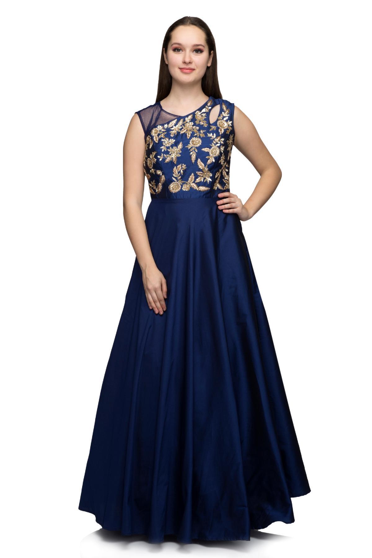 Ink Blue Schiffli Cotton Dress  Dimple Design Studio