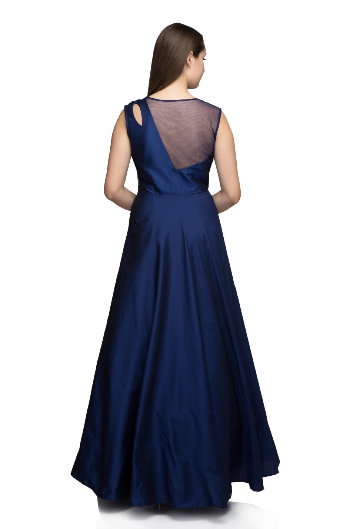 Chic SheathColumn Spaghetti Straps Ink Blue Long Prom Dresses Simple   selinadress