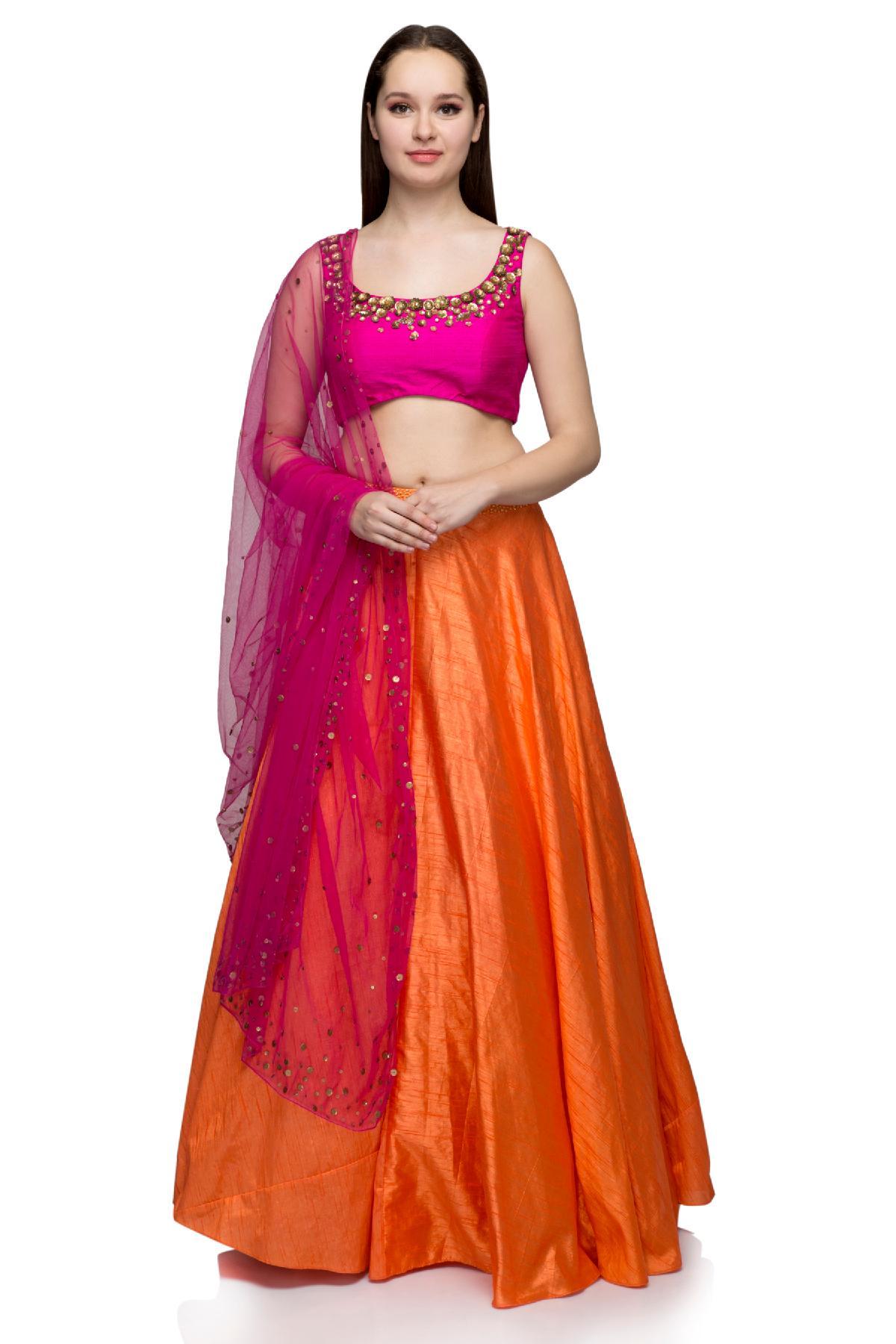 Orange,Pink Colour Wedding Lehenga Choli in Fancy Fabric.