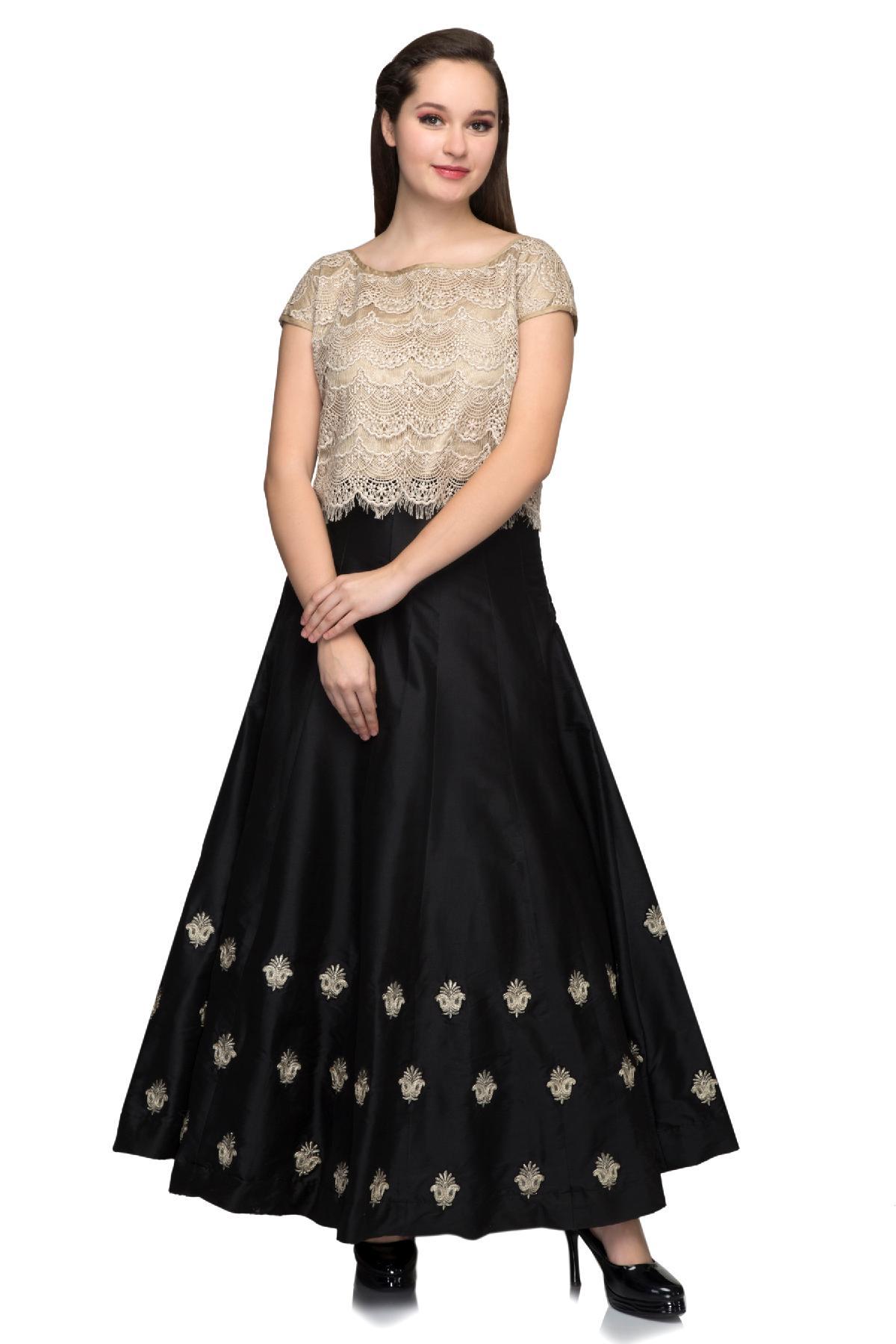 Beige \u0026 Black Lace Crop Top \u0026 Skirt by 