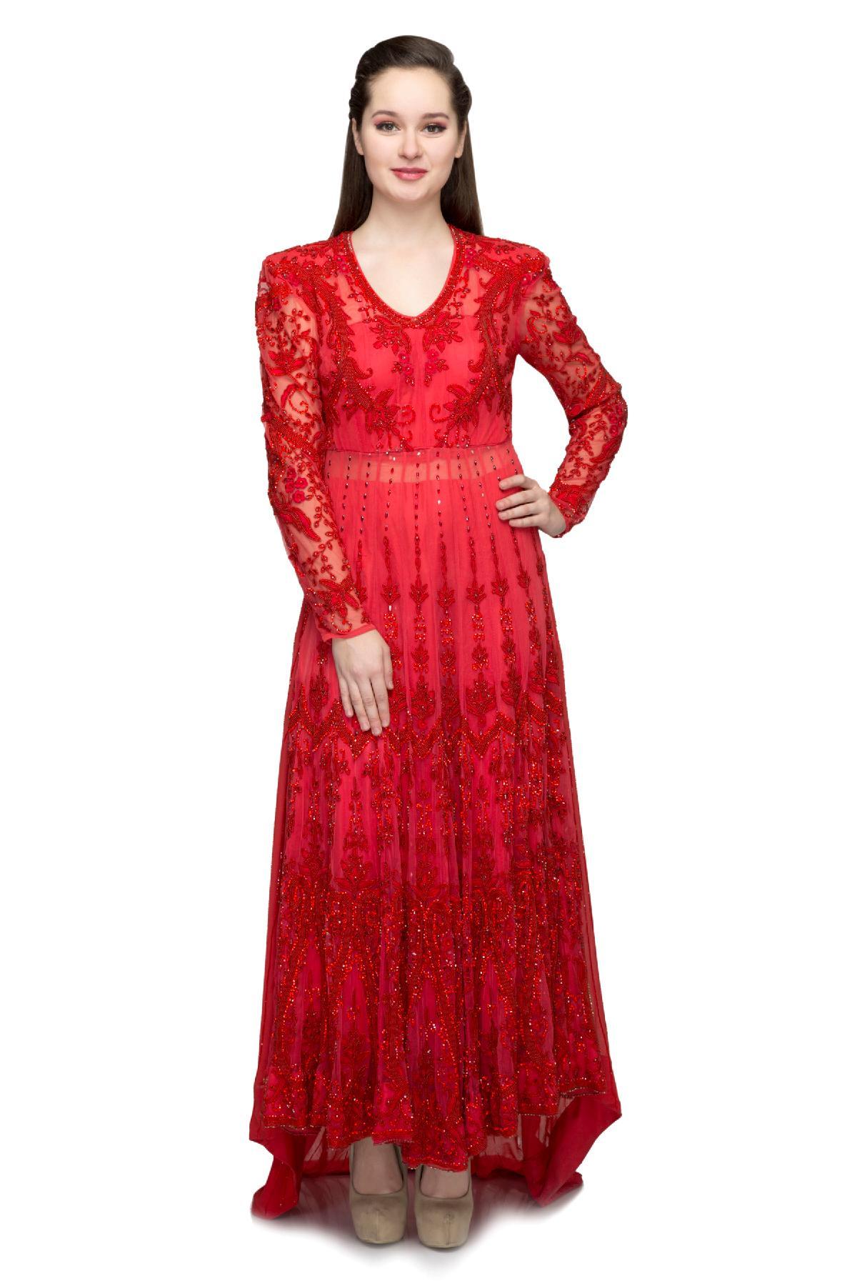 Tomato Red Red Carpet Gown by Wishlist by Abha Teotia for rent