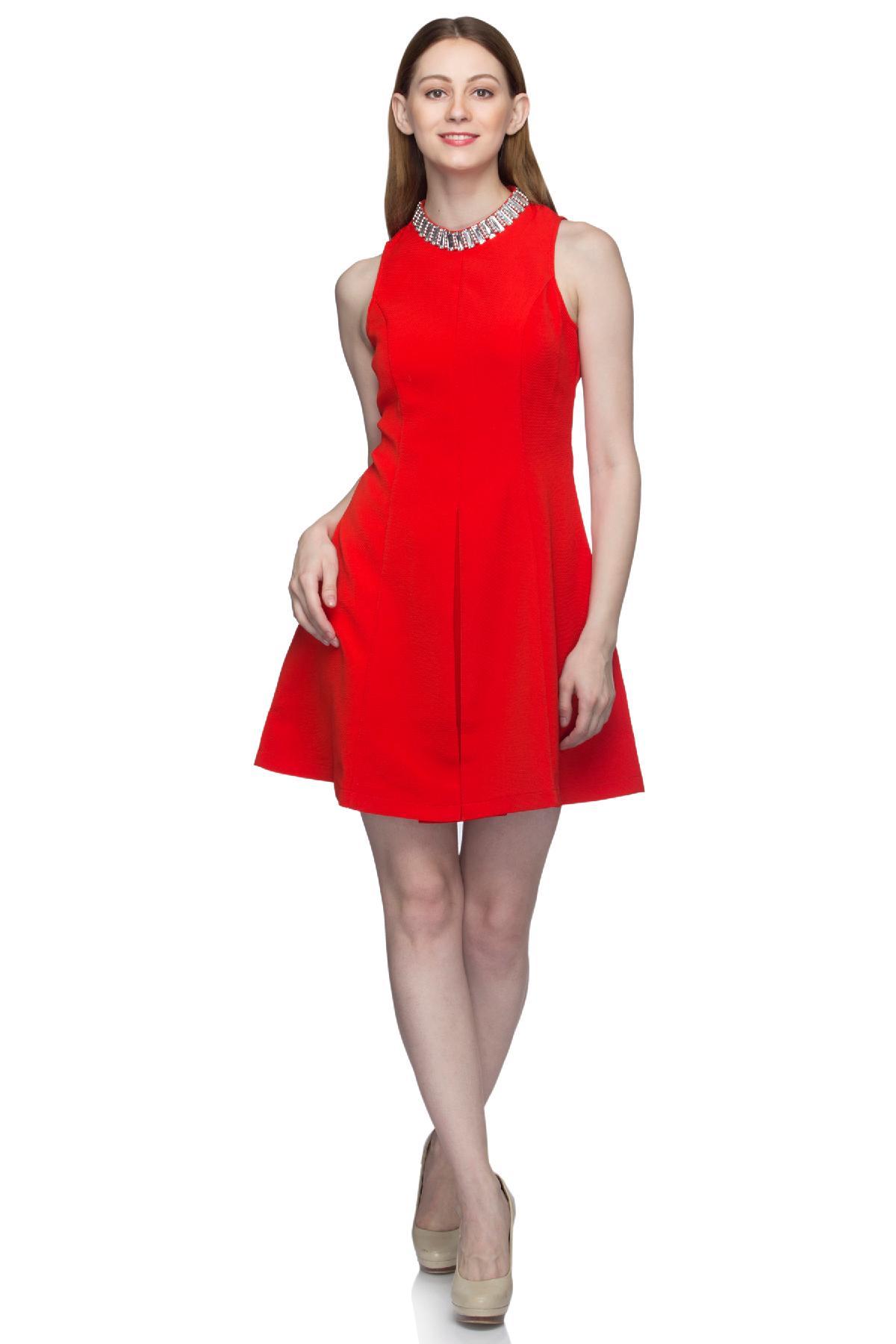 Buy Online Women Red Printed Fit  Flare Dress at best price  Plussin