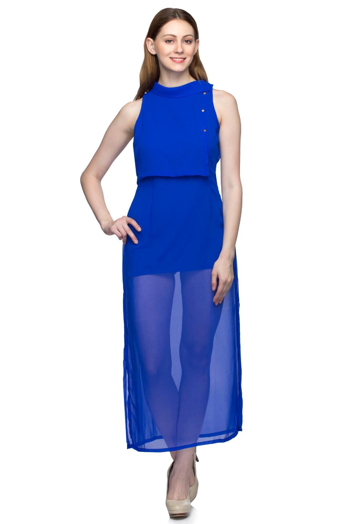 Women's Western Dress - Style Deltin Royal Blue - Finebuy