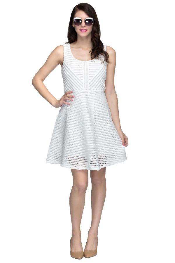White Striped Mesh Skater Dress by LULU AND SKY for rent online | RENT ...