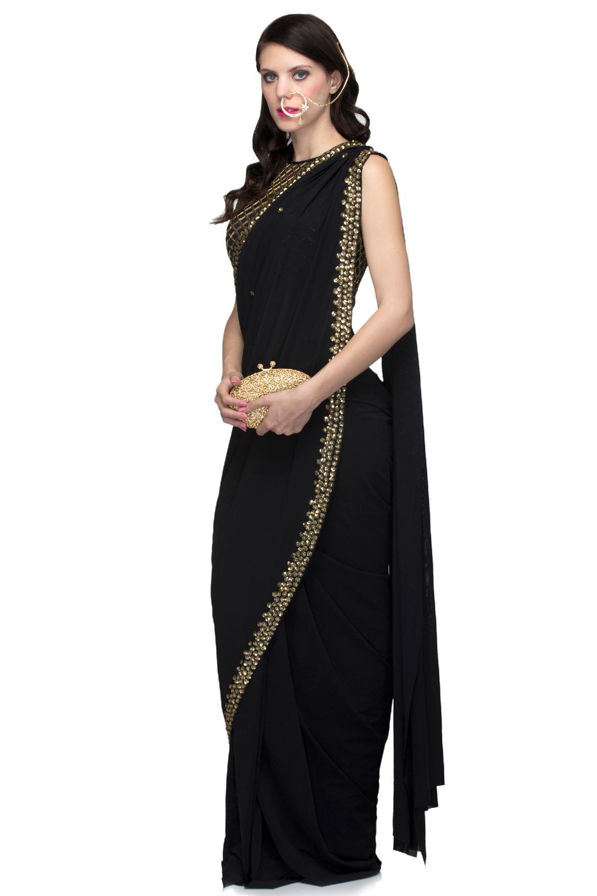 Black Sequins Reception Designer Traditional Saree - Sarees