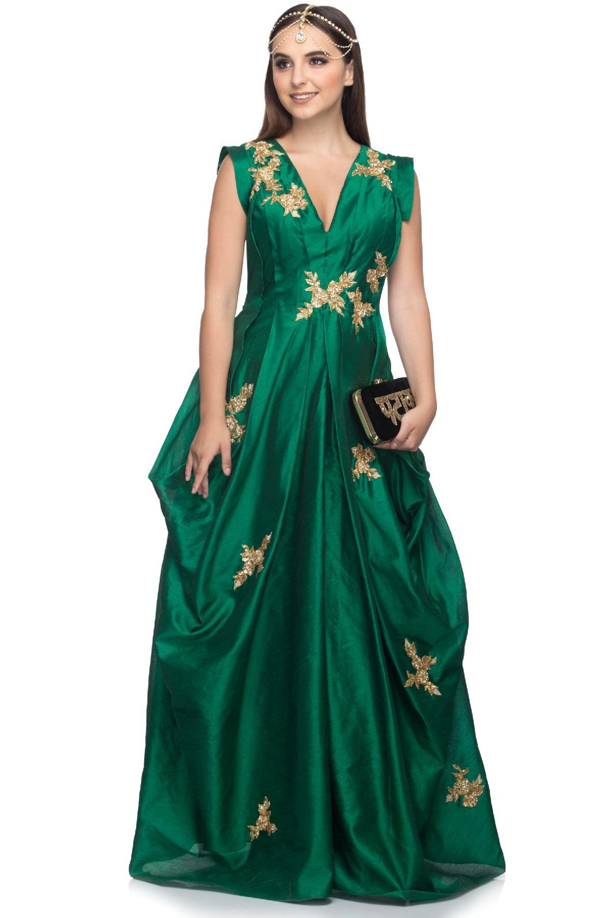 Emerald Green Emerald Green Drape Gown by Ayanaansh by Mayanka Gupta for  rent online | FLYROBE