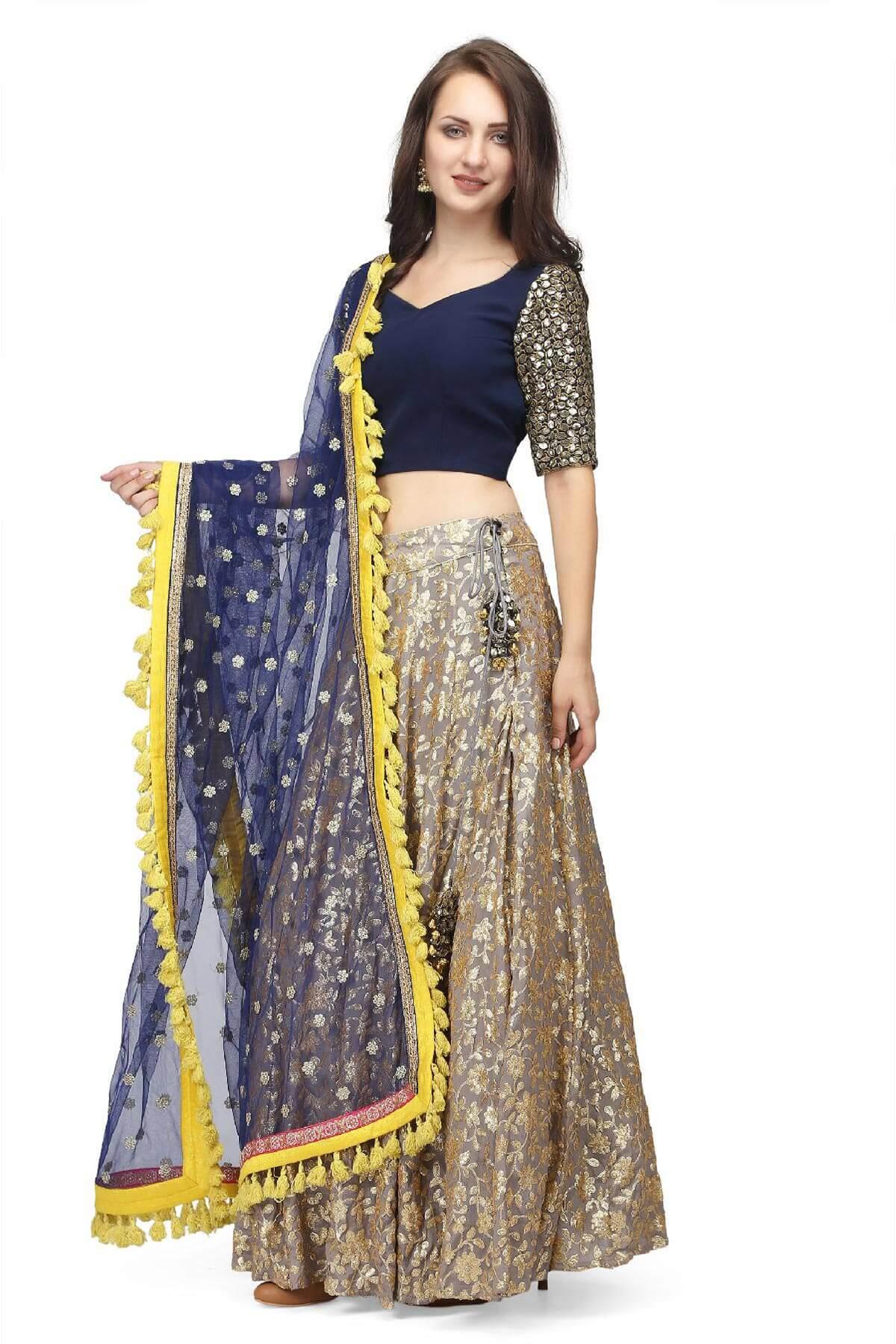 Beautifully Embroidered Navy Blue Color Designer Lehenga In Georgette  Fabric – Lady India