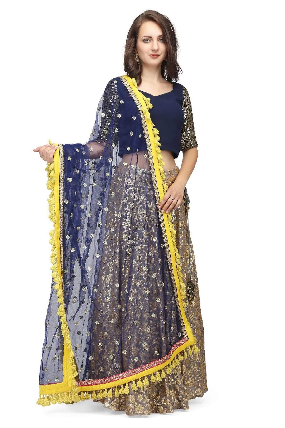 Buy Navy Blue Colored Partywear Embroidered Lehenga Choli Online At Zeel  Clothing