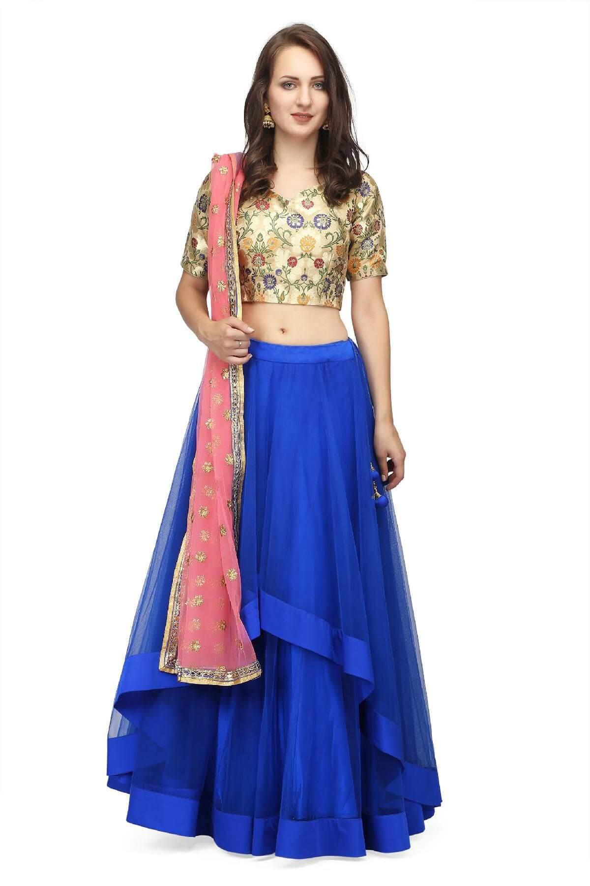 Comfortable Blue Pink Embroidered Ladies Stitched Fancy Lehenga Fashionable  For Party Wear at 8000.00 INR in Dibrugarh | Ub Creations