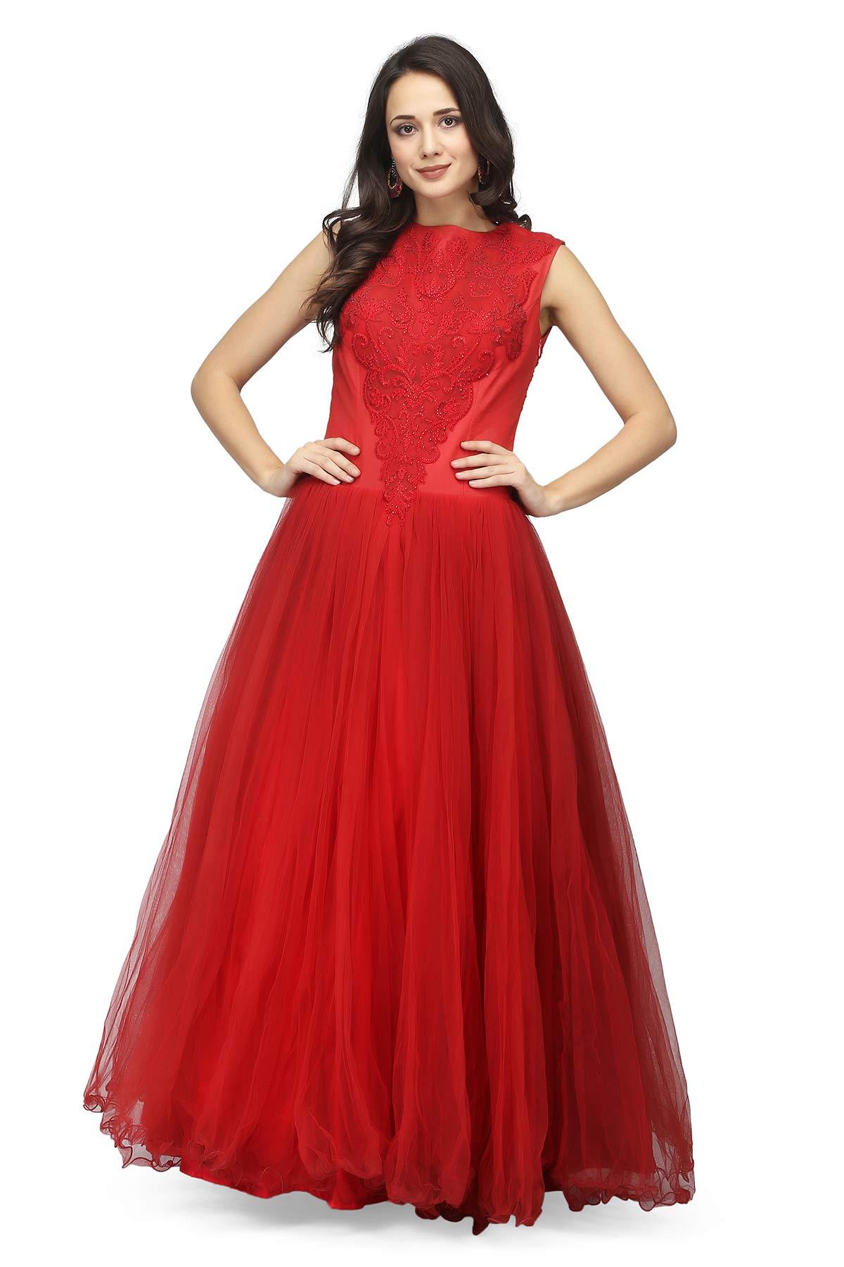 red ethnic gown