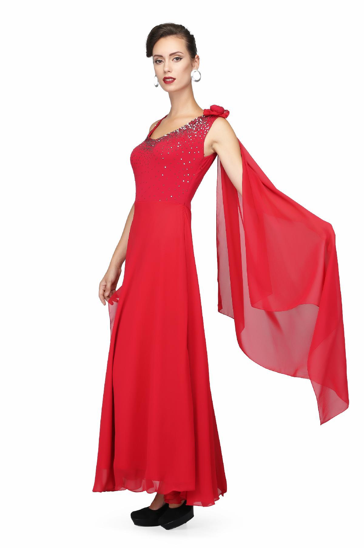 Bright Red one-Shoulder Indo Western dress – Meghna Shah