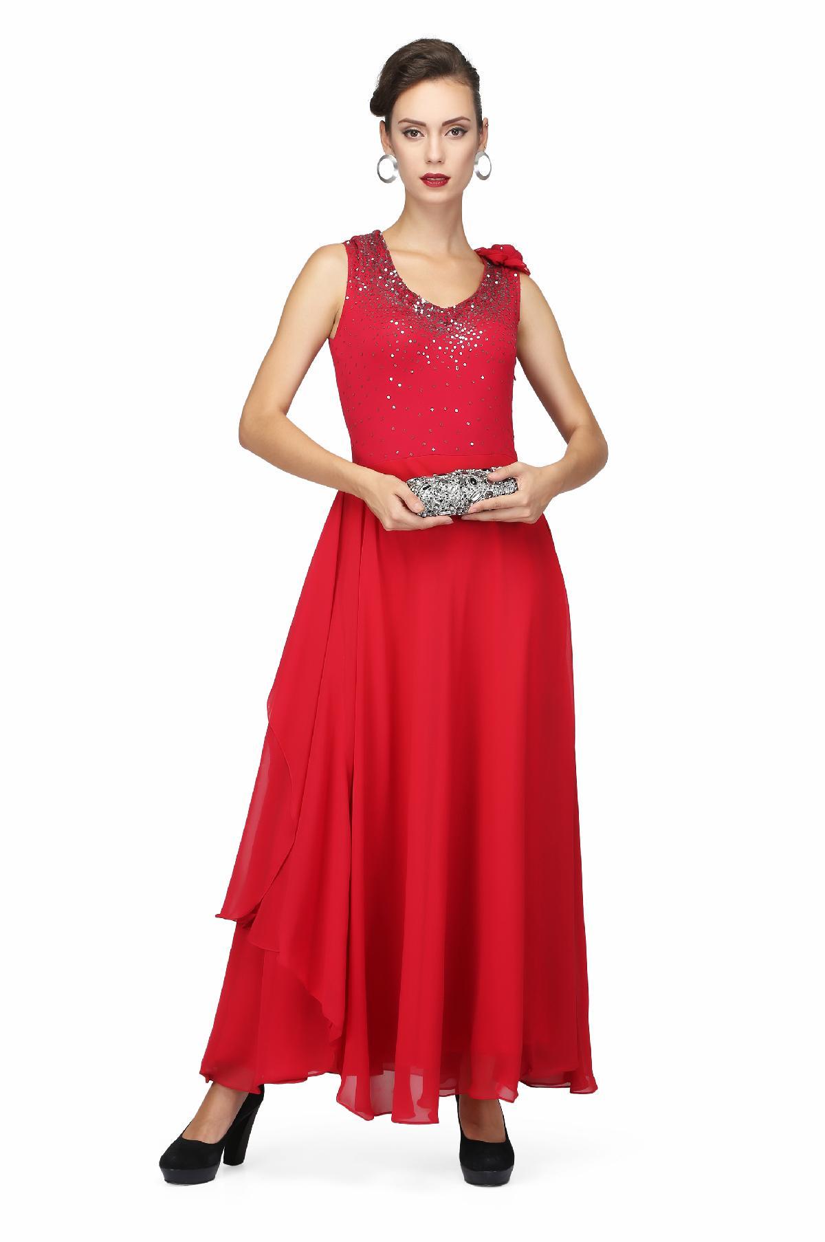 Buy Maroon Georgette Sequins Embroidery Anarkali Gown Party Wear Online at  Best Price | Cbazaar