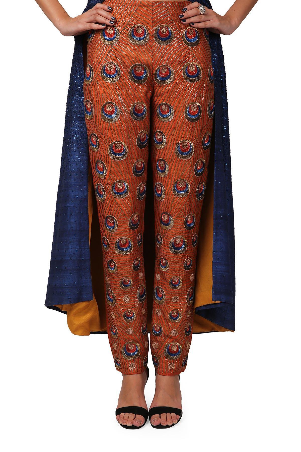 Buy Blue Gota Work Raw Silk Kurta with Pants- Set of 2 |  B04-B21-52KP/INC18FEB | The loom