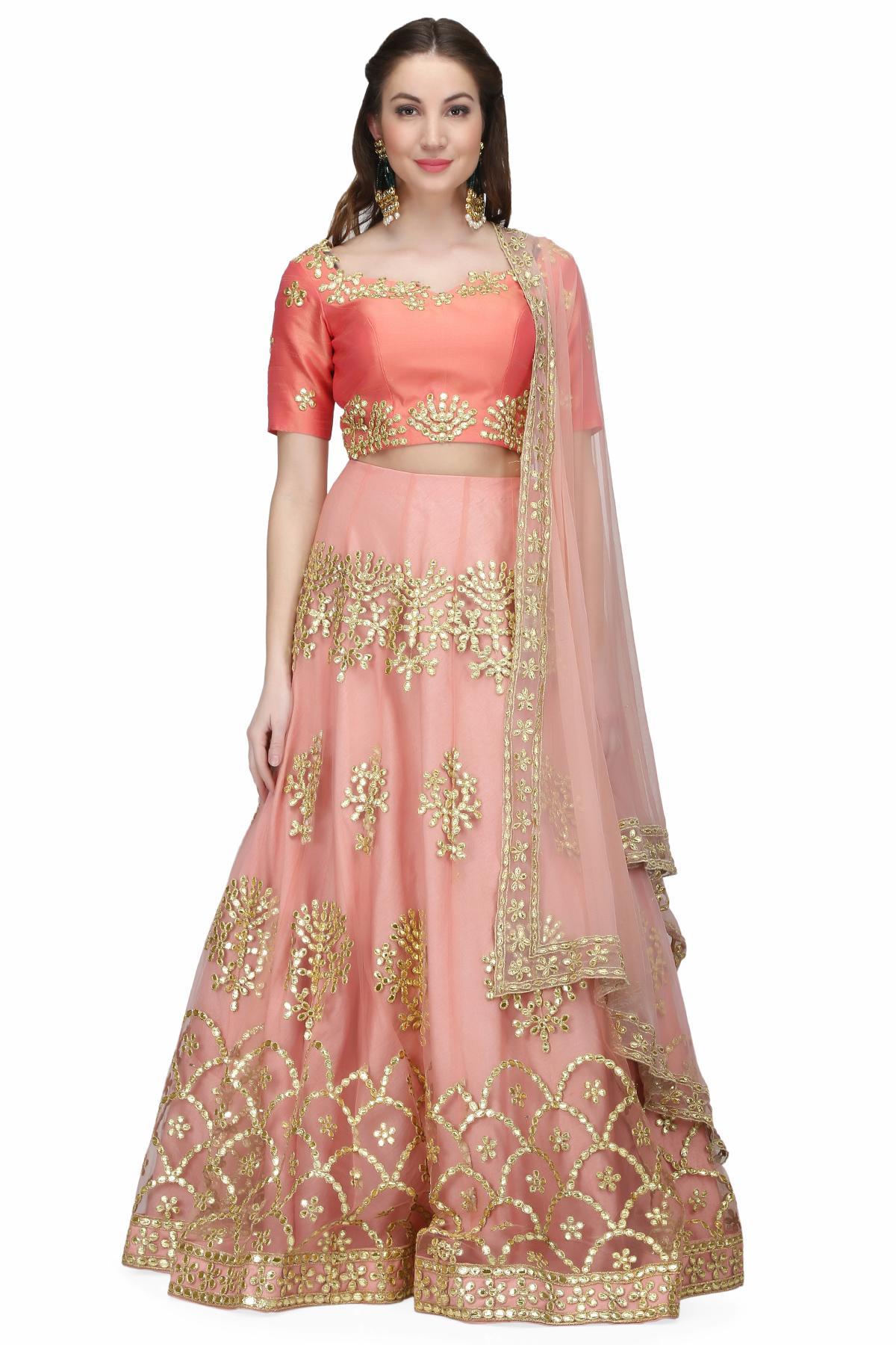 Buy Women Dusty Pink Sequin Boota Embroidered Lehenga Set With Blouse And  Dupatta - Ready To Wear Lehengas - Indya