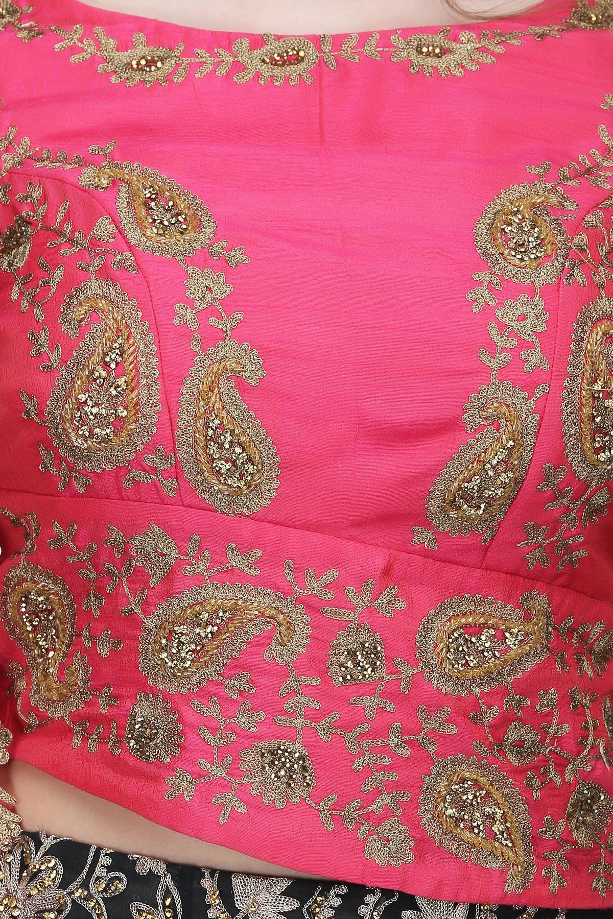 banarasi lehenga with aari work blouse designs | Girls frock design, Half saree  designs, Saree designs