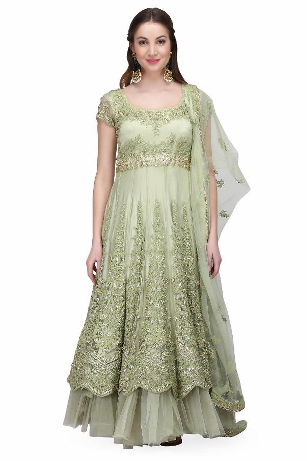 Pistachio Pistachio Green Gown by Nikunj Sharma for rent online | FLYROBE