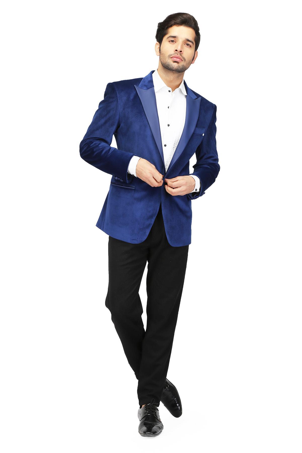 Blue Velvet Tuxedo Jacket by Nitin Singh for rent online | RENT IT BAE