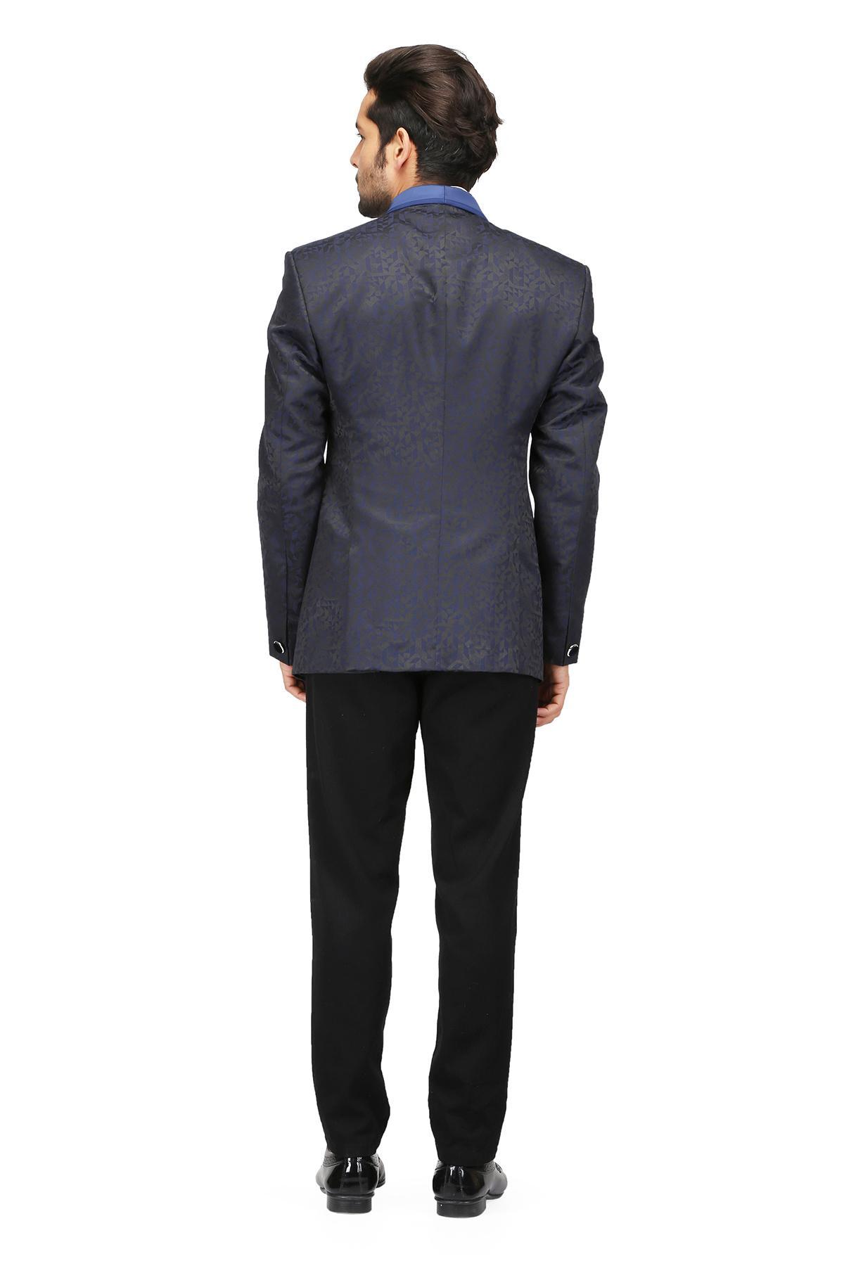 Blue Shawl Collar Tuxedo Jacket by Nitin Singh for rent online FLYROBE