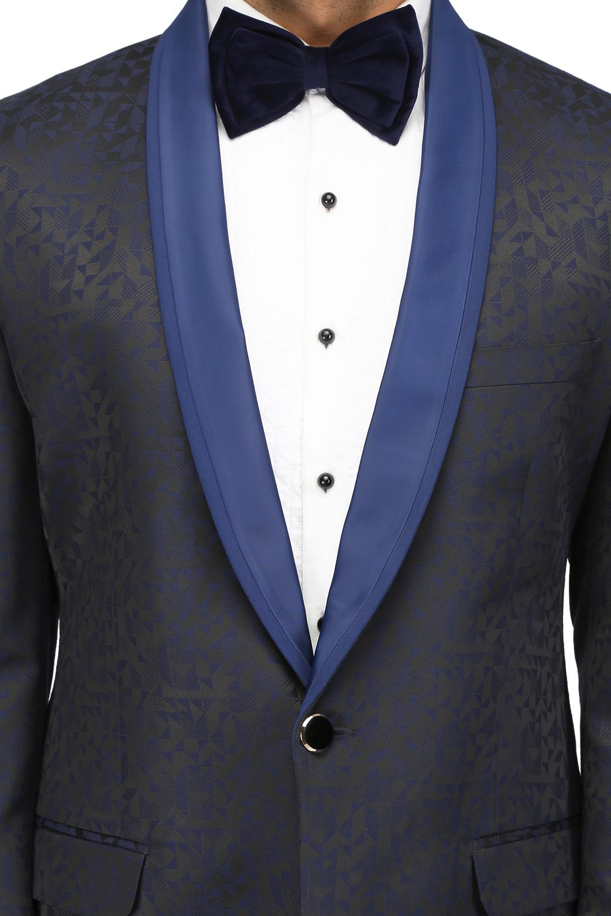 Blue Shawl Collar Tuxedo Jacket by Nitin Singh for rent online FLYROBE