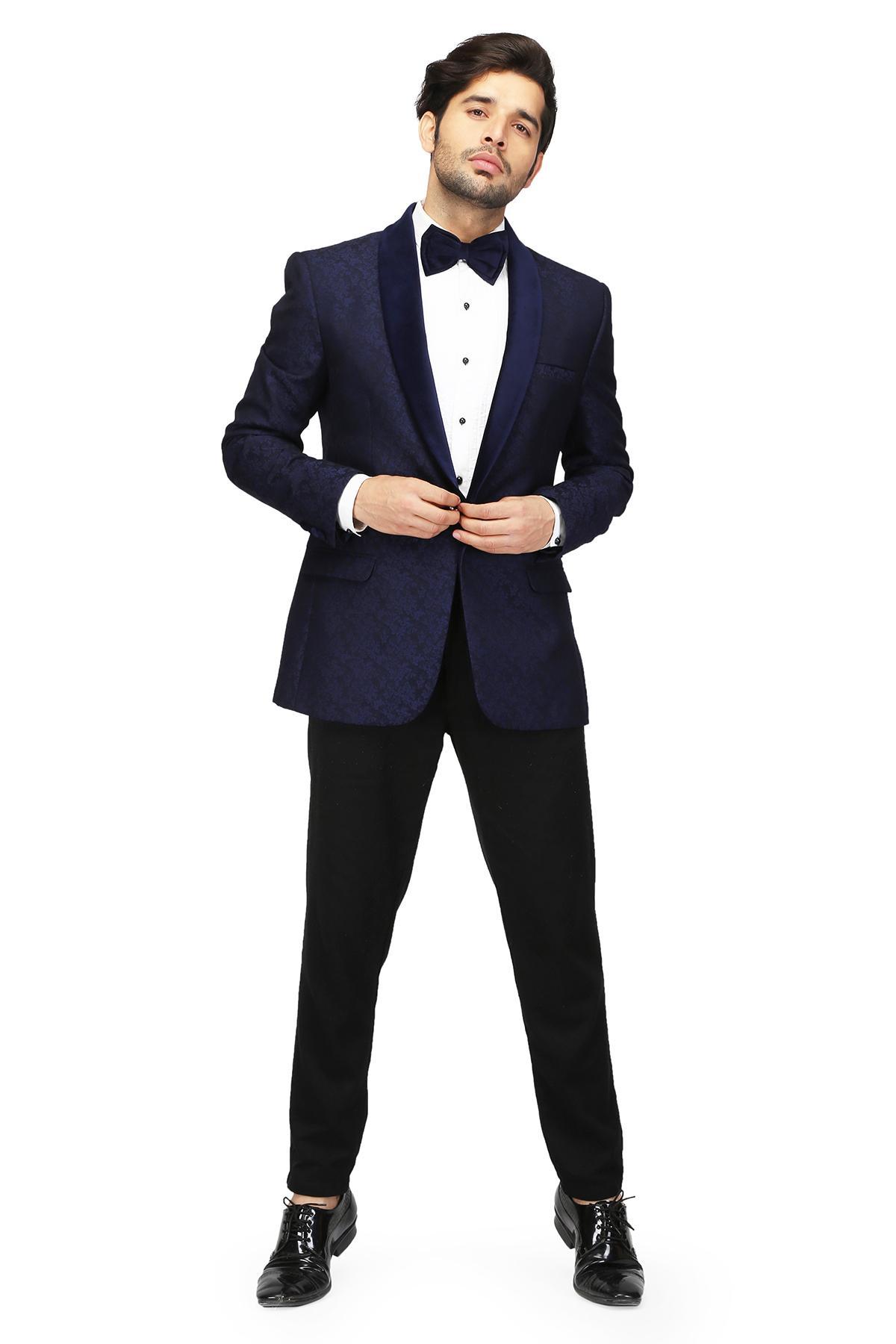 Dark Blue All Blue Tuxedo jacket by Nitin Singh for rent online