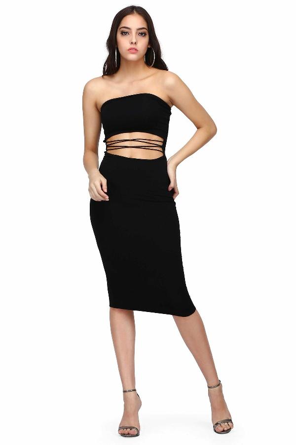 Black Criss Cross Midi Dress by Sudeshna Urban for rent online FLYROBE