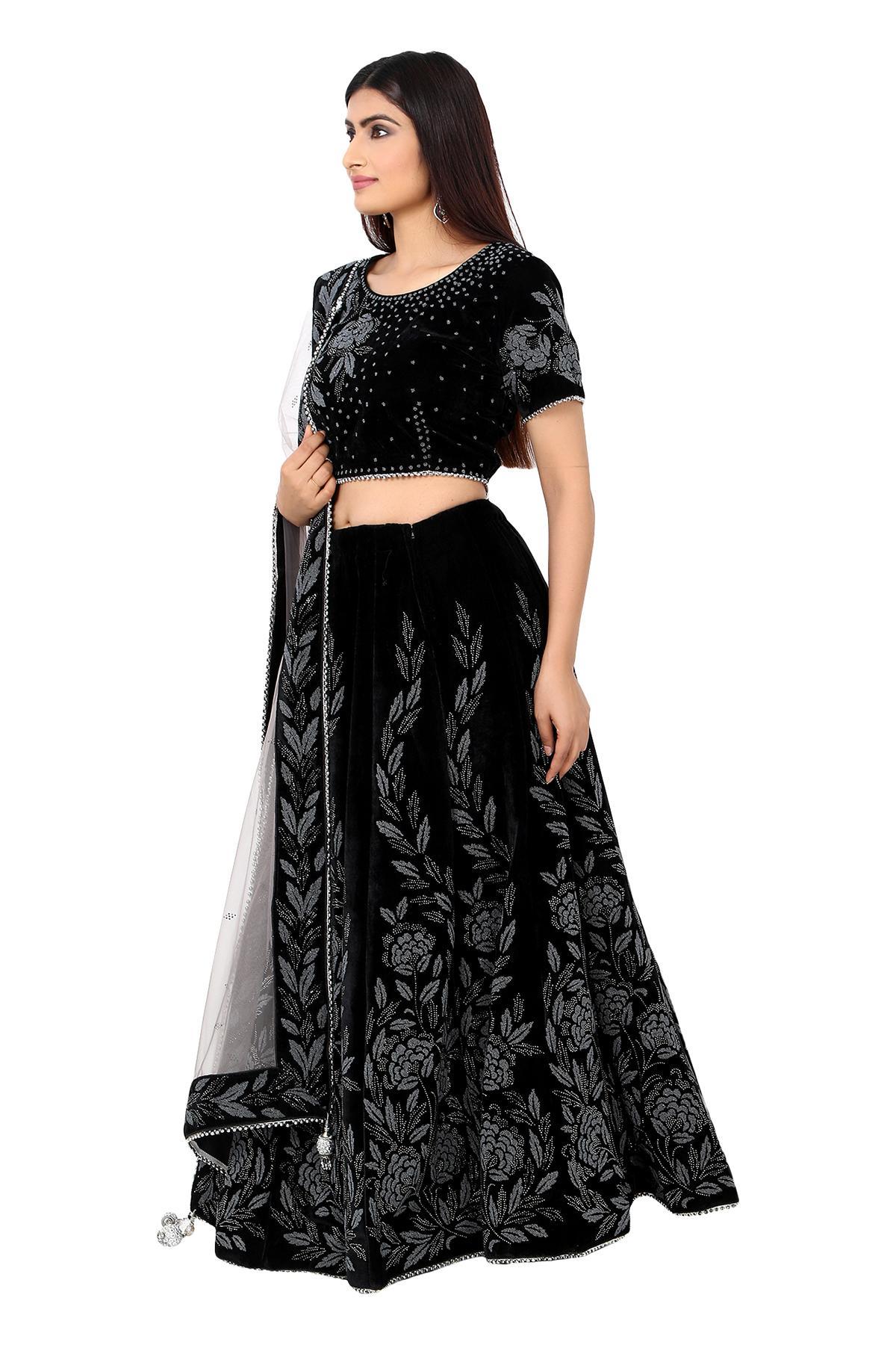 Black Color Wedding Collection Designer Semi-Stich Lehenga Choli With Belt  :: MY SHOPPY LADIES WEAR