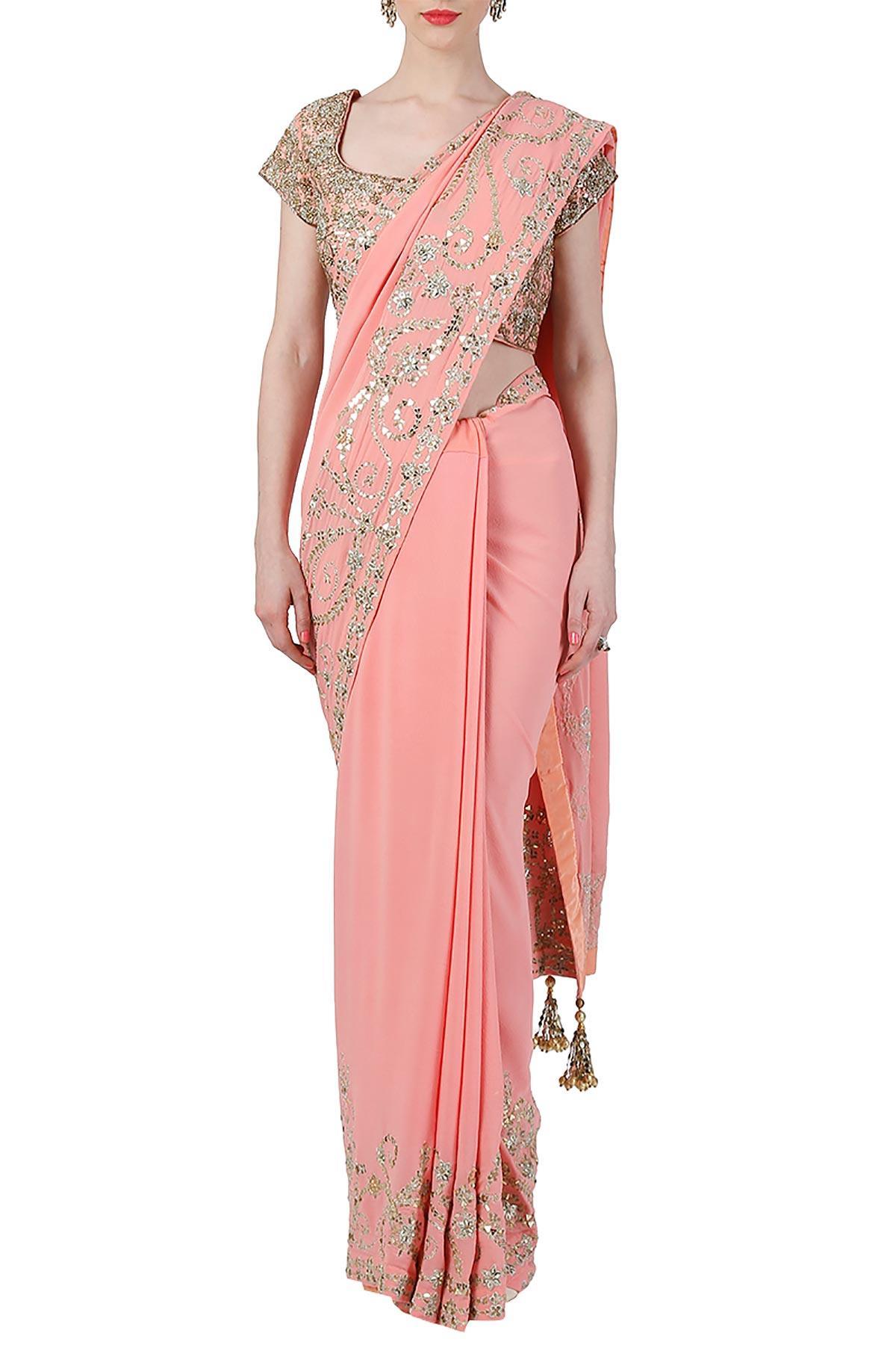 Coral Ruffled Saree