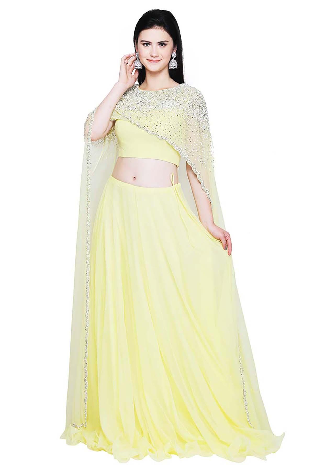 Buy online Lemon Sherbet Colored Tiered Lehenga from ethnic wear for Women  by Arvika for ₹1979 at 72% off | 2024 Limeroad.com