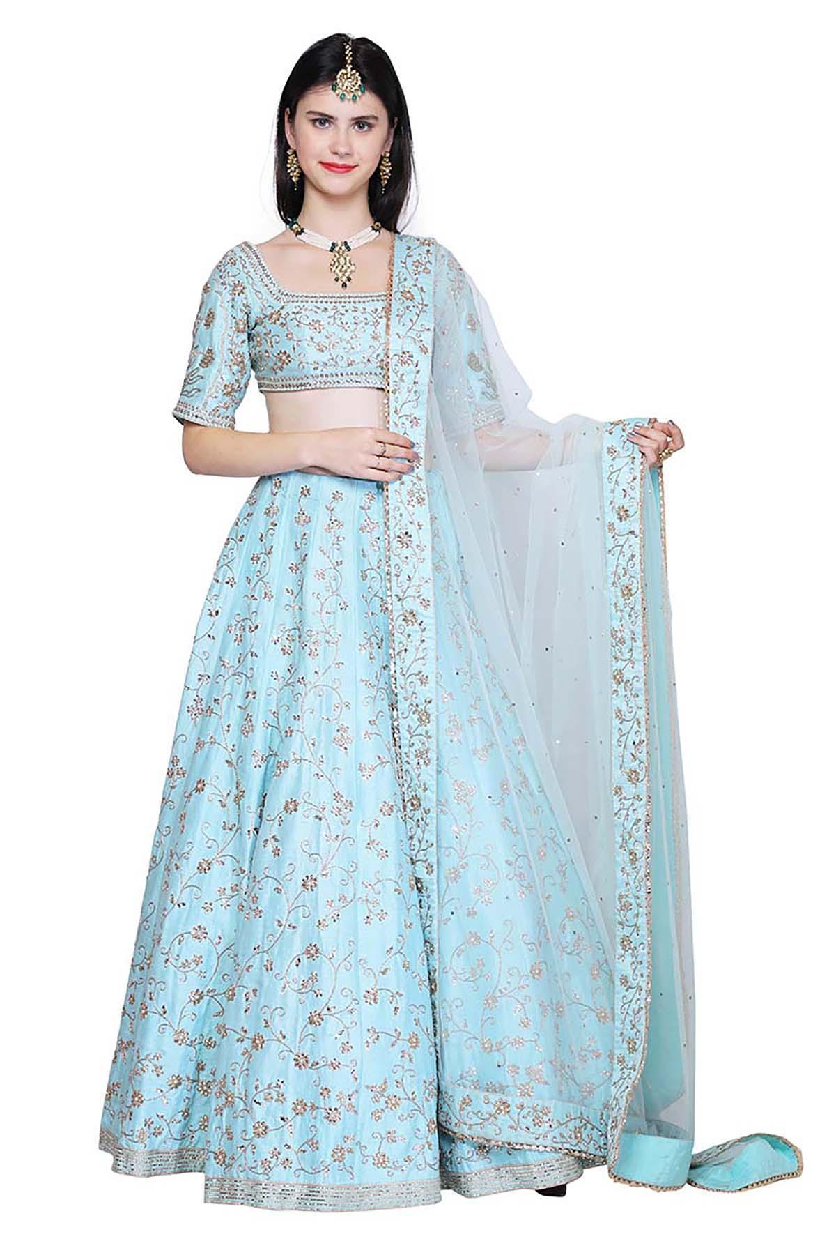 Sky Blue Dreamy Blue Lehenga by Pooja Peshoria for rent online | FLYROBE