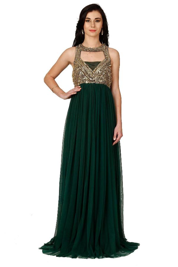 Glorious Green Studded Green Gown by Anaikka for rent online FLYROBE