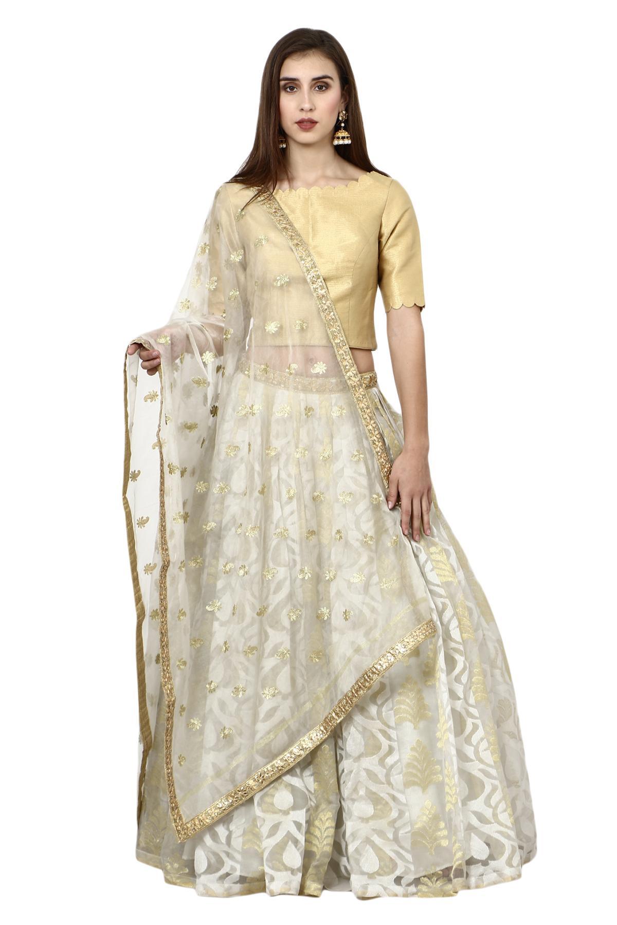 Buy Sparkly White & Gold Lehenga Choli for Women Silk Semi Stitched Indian  Pakistani South Asian Bridal Bridesmaid Wedding Dresses Outfits Online in  India - Etsy