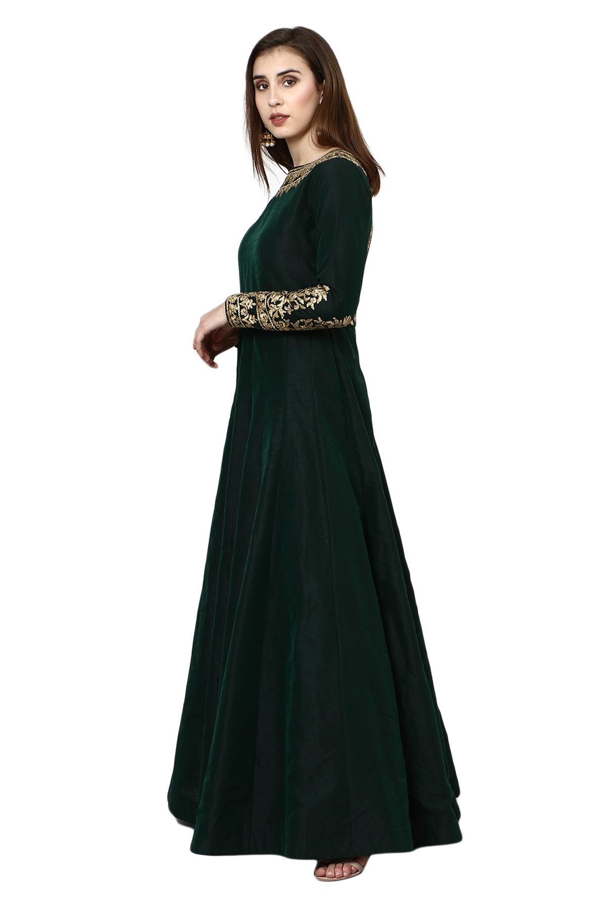 Bottle Green Dark Green Ethnic Gown by Violet by Preeti Singhal for rent online | FLYROBE Bottle Green Dark Green Ethnic Gown by Violet by Preeti Singhal for rent online | FLYROBE