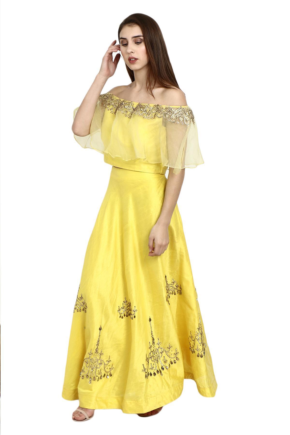 Ethnic Skirts | New Yellow Ghera Skirt | Freeup