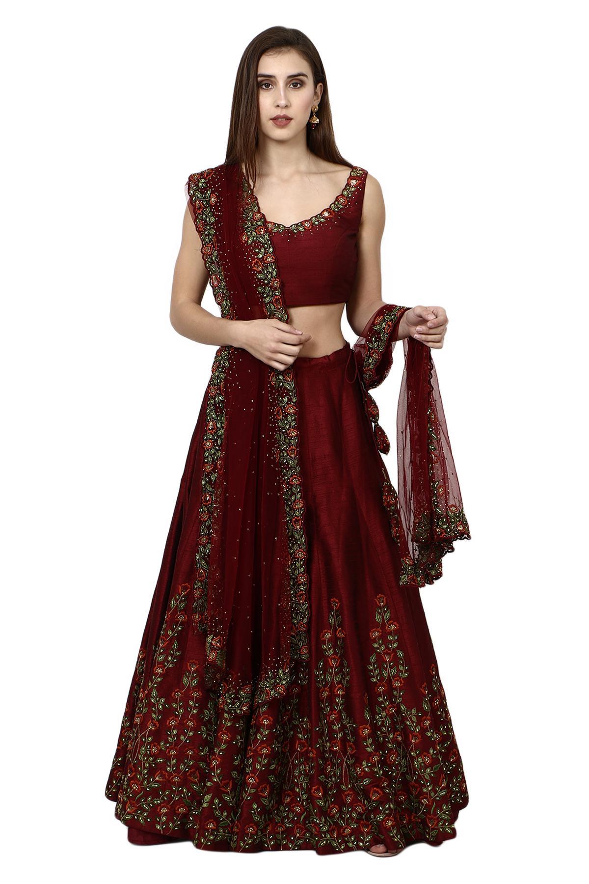 Art Silk Simple Maroon Colour Lehenga With Embroidery Work – tapee.in