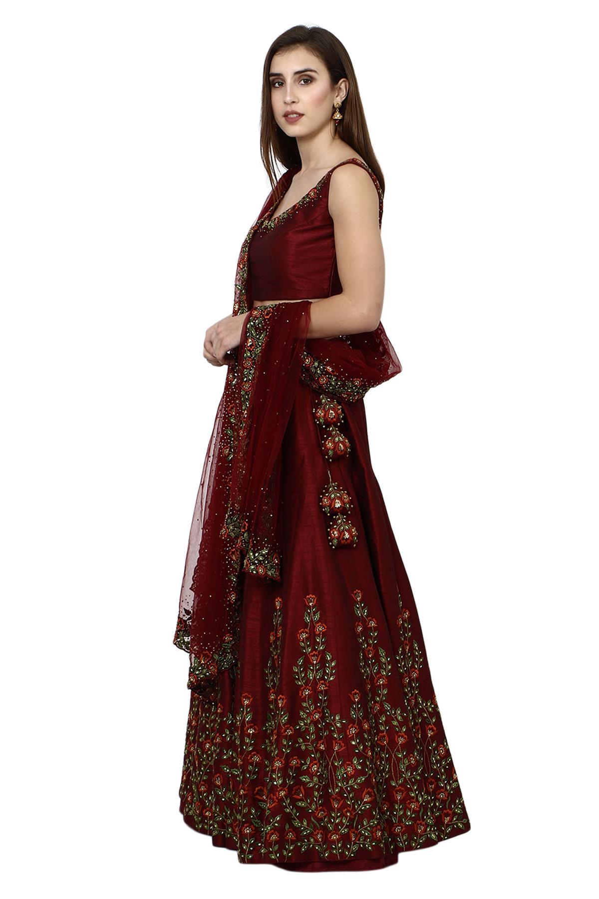 Buy Royal Maroon Lehenga Online in India @Mohey - Mohey for Women