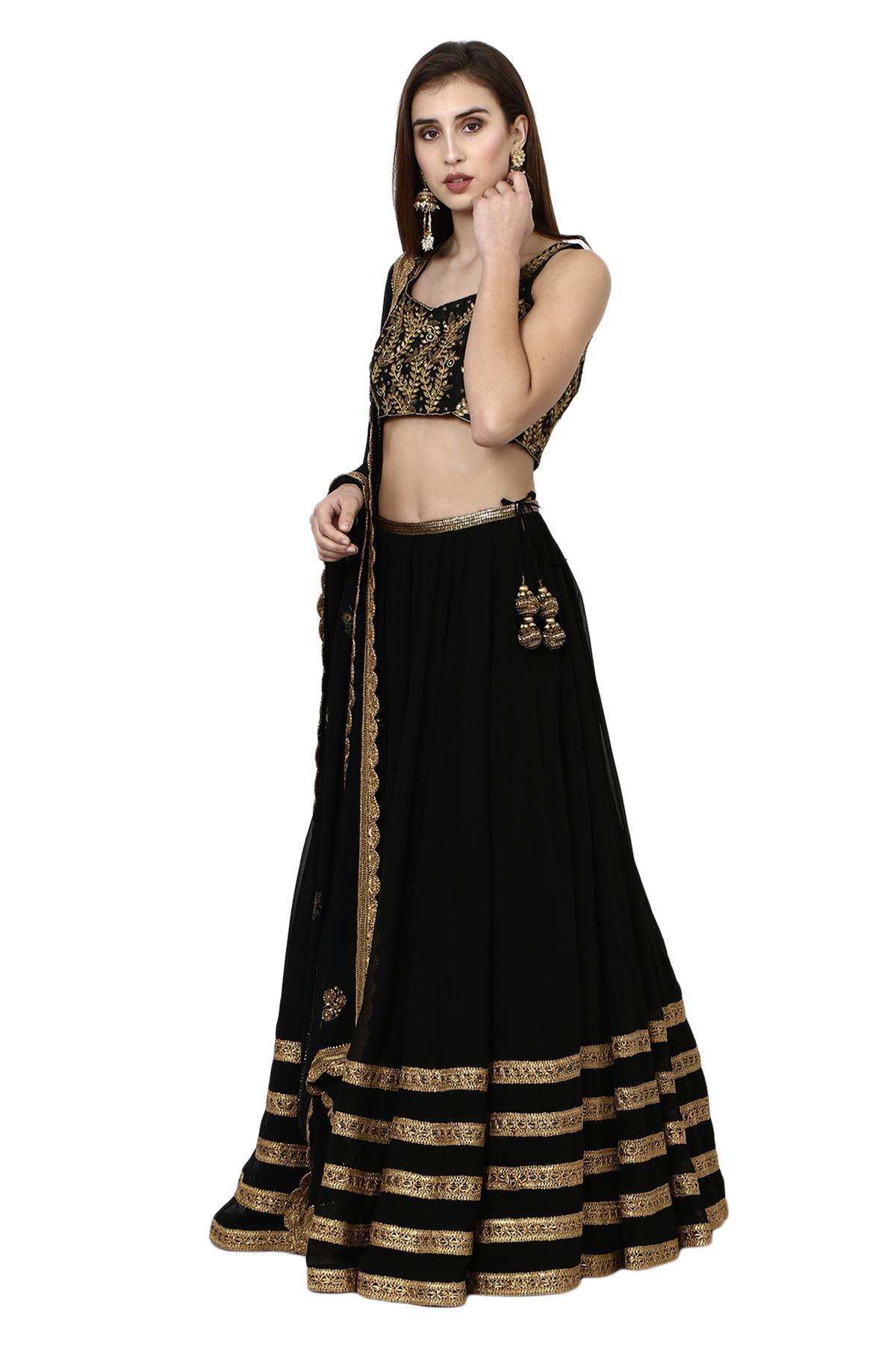 Buy Designer Sarees, Salwar Kameez, Kurtis & Tunic and Lehenga Choli.Elegant  Silk Black Lehenga Choli