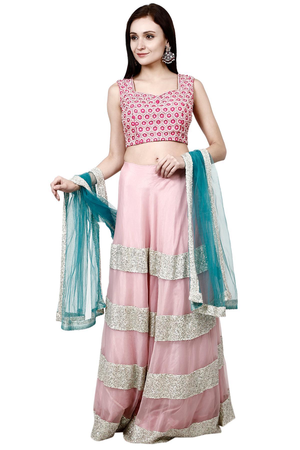 Shop Blue Lehenga With Pink Dupatta for Women Online from India's Luxury  Designers 2024
