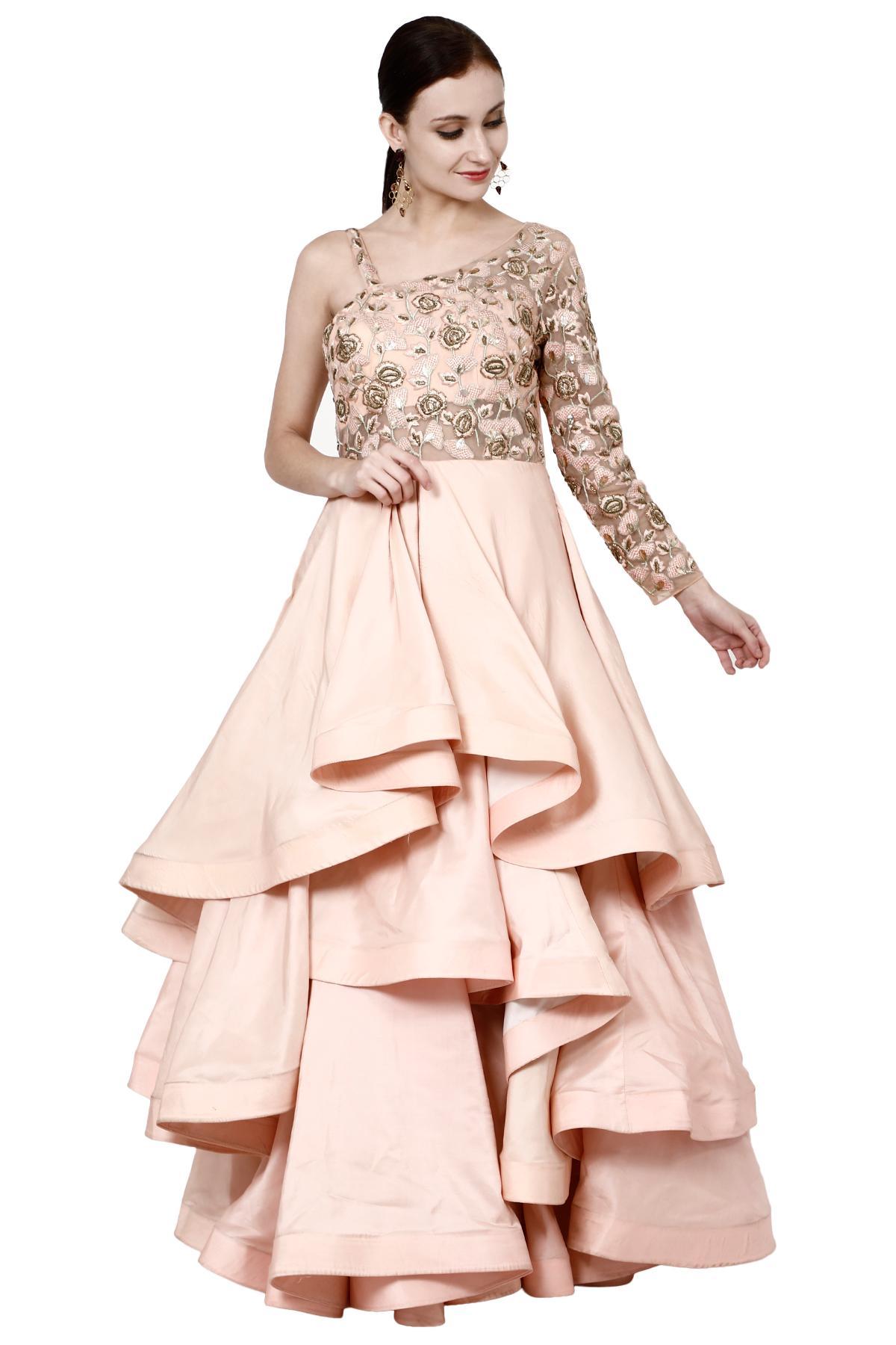 Peach Ruffle Gown by Ritika Kapoor 
