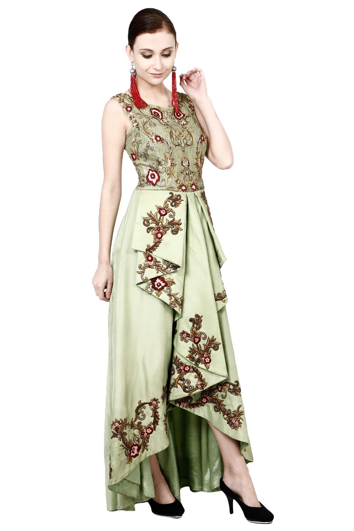 Women White Designer Indo- Western Gown Outfit, 49% OFF